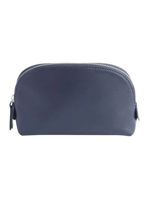 Monogrammed Compact Leather Cosmetic Bag, Personalized