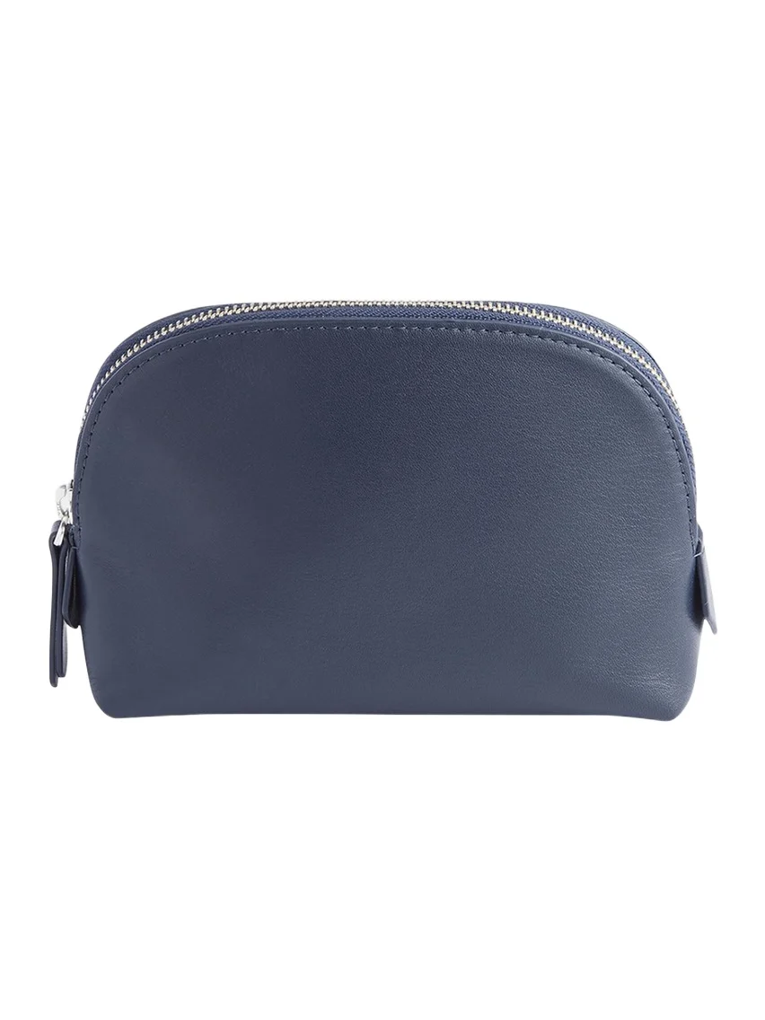 Monogrammed Compact Leather Cosmetic Bag, Personalized