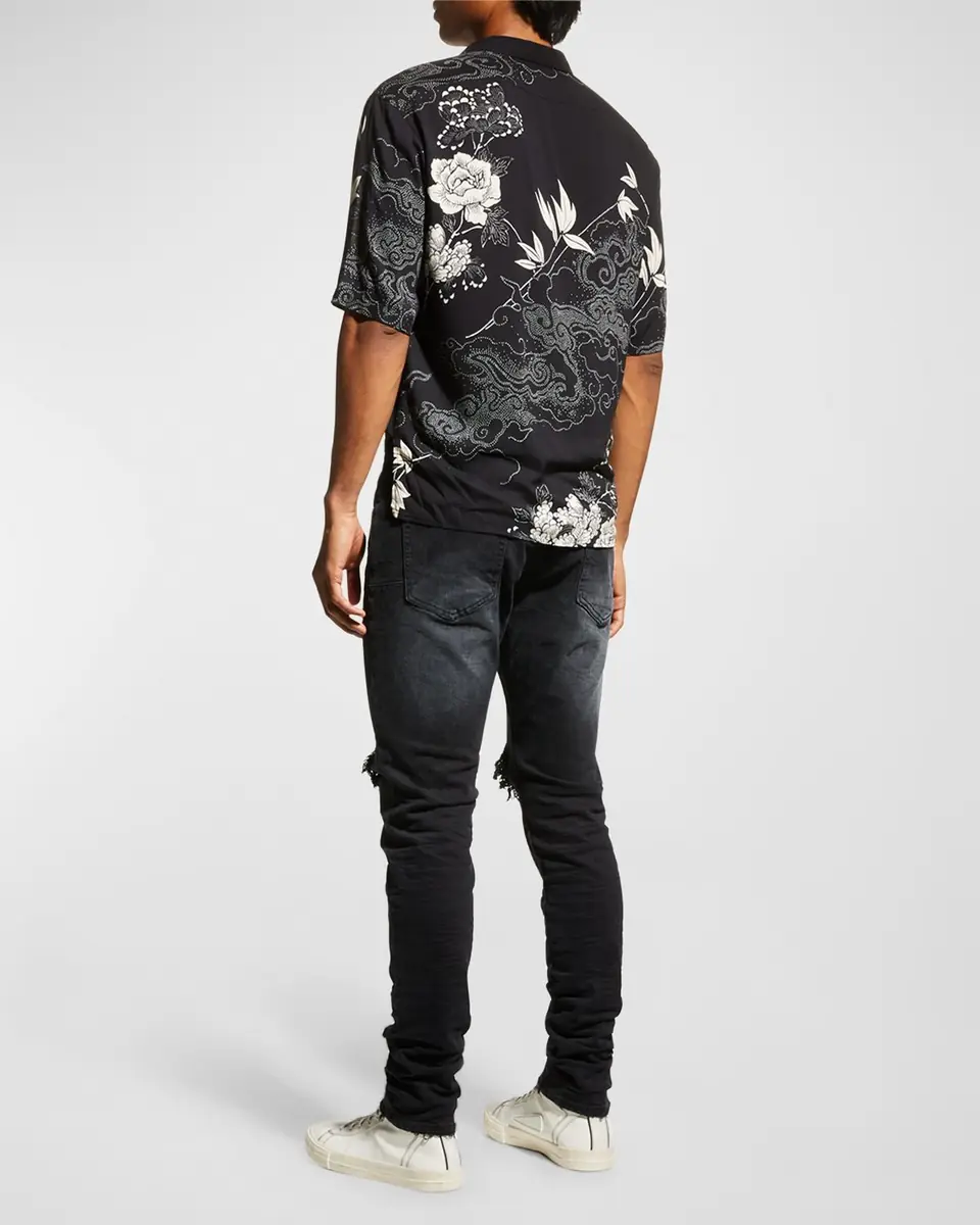 PURPLE Men's P002 Black Wash Blowout Slim Jeans | Thumbnail 3 PURPLE Men's P002 Black Wash Blowout Slim Jeans | Thumbnail 3