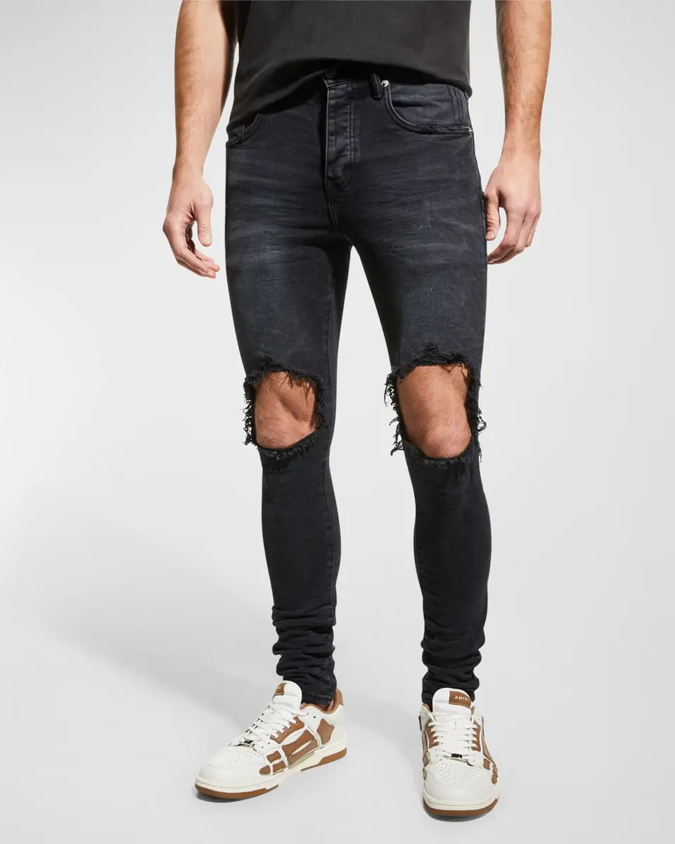 PURPLE Men's P002 Black Wash Blowout Slim Jeans | Thumbnail 4 PURPLE Men's P002 Black Wash Blowout Slim Jeans | Thumbnail 4