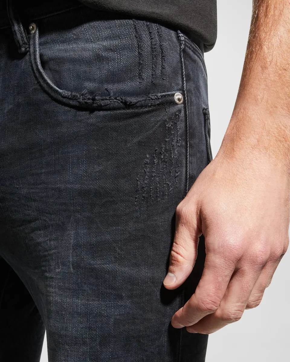 PURPLE Men's P002 Black Wash Blowout Slim Jeans | Thumbnail 5 PURPLE Men's P002 Black Wash Blowout Slim Jeans | Thumbnail 5