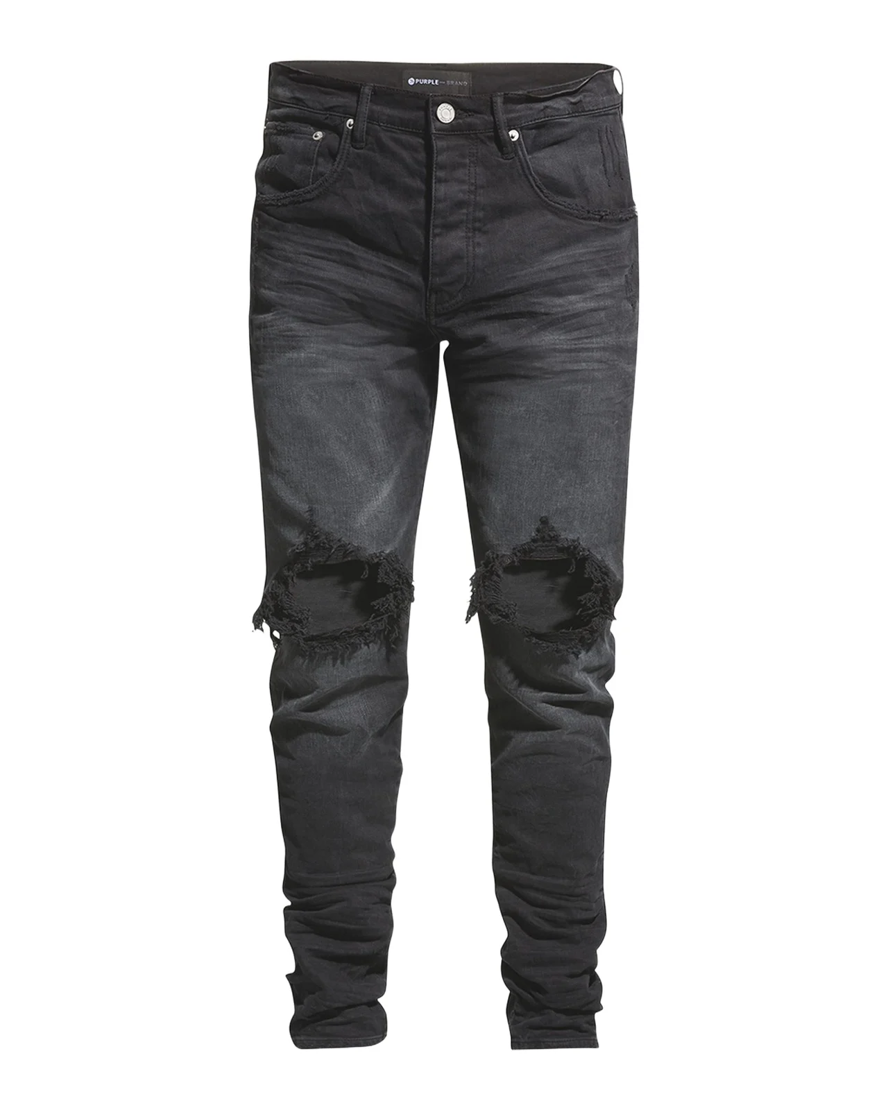 Men's P002 Black Wash Blowout Slim Jeans Men's P002 Black Wash Blowout Slim Jeans