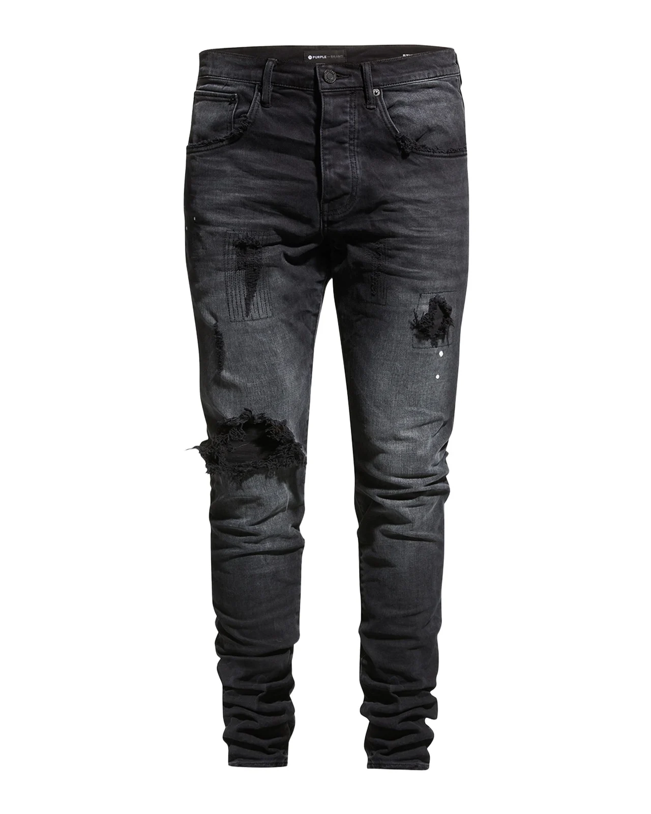 Men's P002 Black Repair Slim Jeans Men's P002 Black Repair Slim Jeans