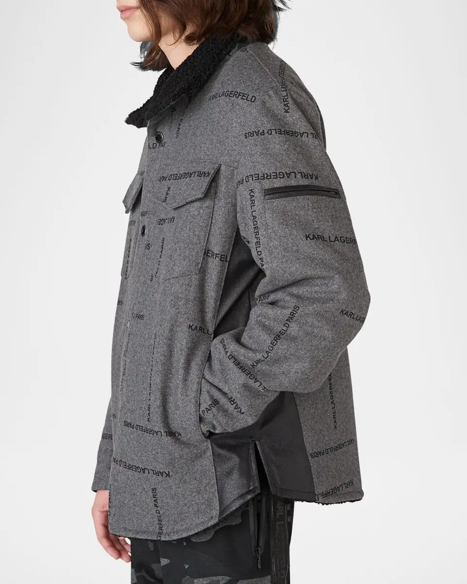 Karl Lagerfeld Paris Men's Sherpa-Lined Logo Shirt Jacket | Thumbnail 4 Karl Lagerfeld Paris Men's Sherpa-Lined Logo Shirt Jacket | Thumbnail 4