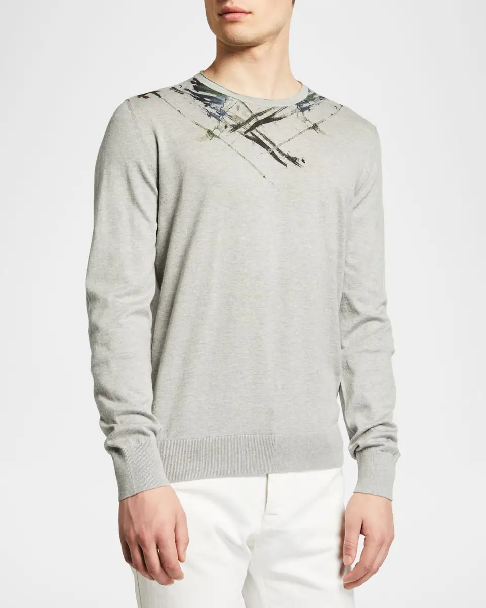 Corneliani Men's Crew Sweater with Paint Detail | Thumbnail 2
