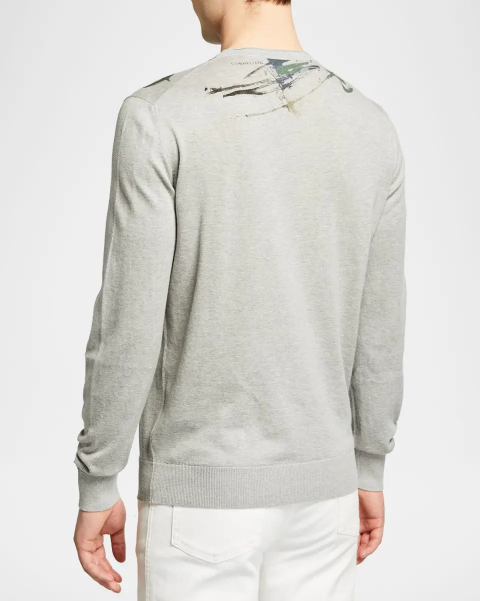 Corneliani Men's Crew Sweater with Paint Detail | Thumbnail 3