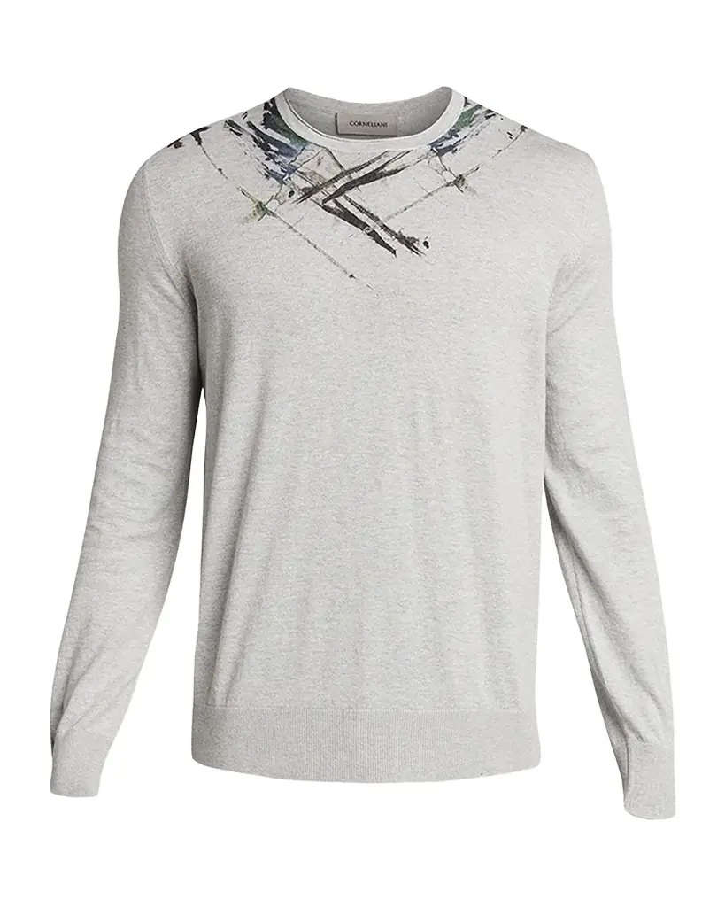 Corneliani Men's Crew Sweater with Paint Detail | Image 1 Corneliani Men's Crew Sweater with Paint Detail | Image 1