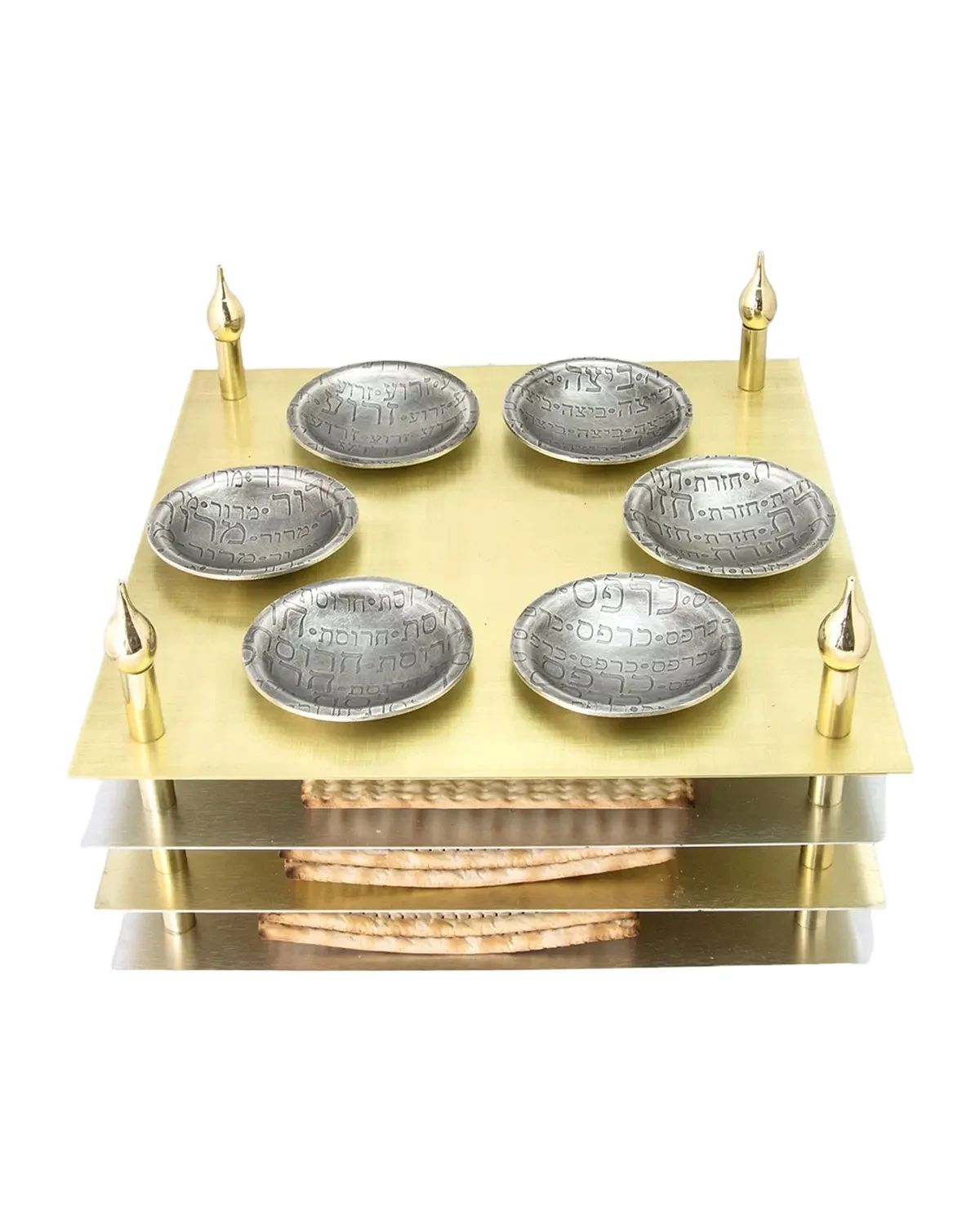 Joy Stember Metal Arts Studio 4-Tier Seder Plate with Matzah Levels