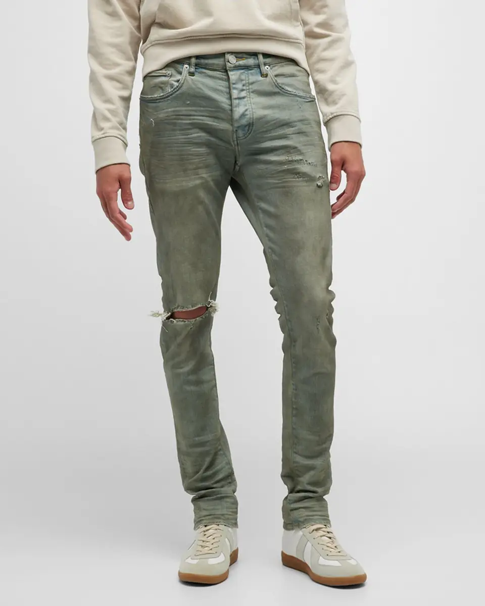 PURPLE Men's P001 Light Dirty Wax Skinny Jeans | Thumbnail 3