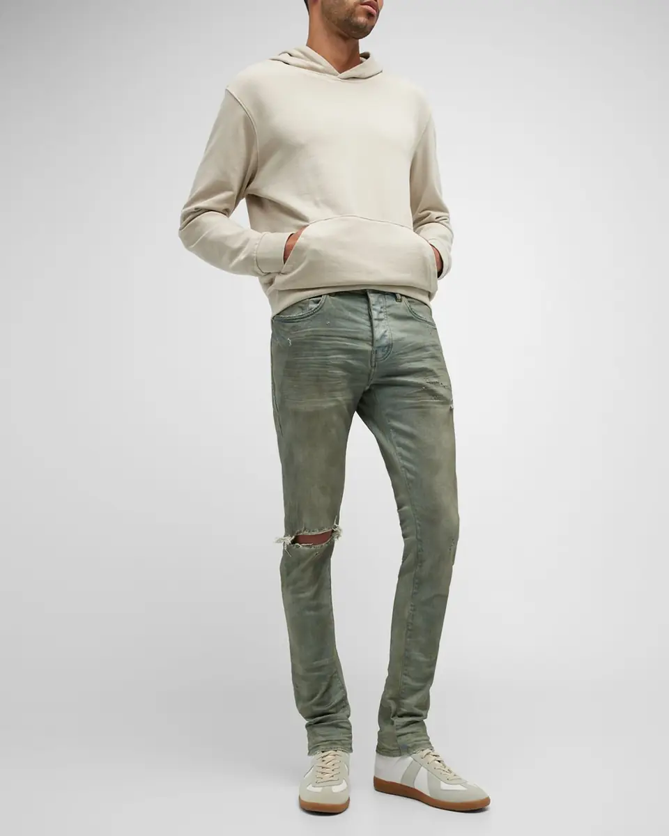 PURPLE Men's P001 Light Dirty Wax Skinny Jeans | Thumbnail 6