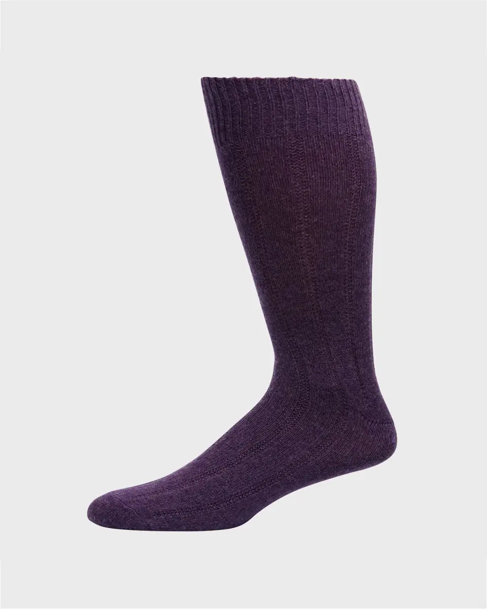 Neiman Marcus Men's Rib Cashmere Crew Socks | Thumbnail 3