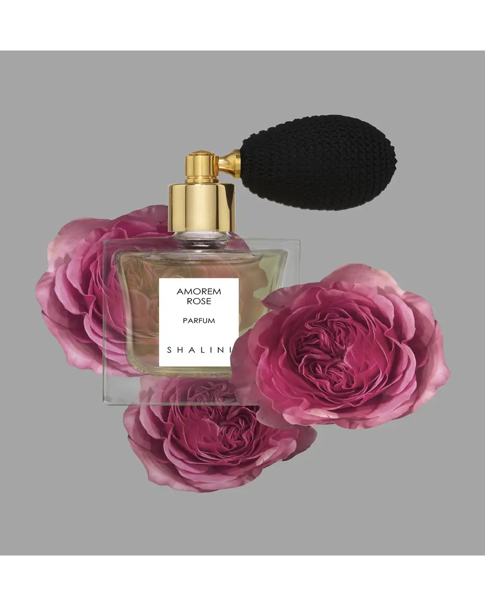 Shalini Parfum Amorem Rose Cubique Glass Bottle with Black Bulb Atomizer, 1.7 oz./ 50 mL | Thumbnail 5 Shalini Parfum Amorem Rose Cubique Glass Bottle with Black Bulb Atomizer, 1.7 oz./ 50 mL | Thumbnail 5