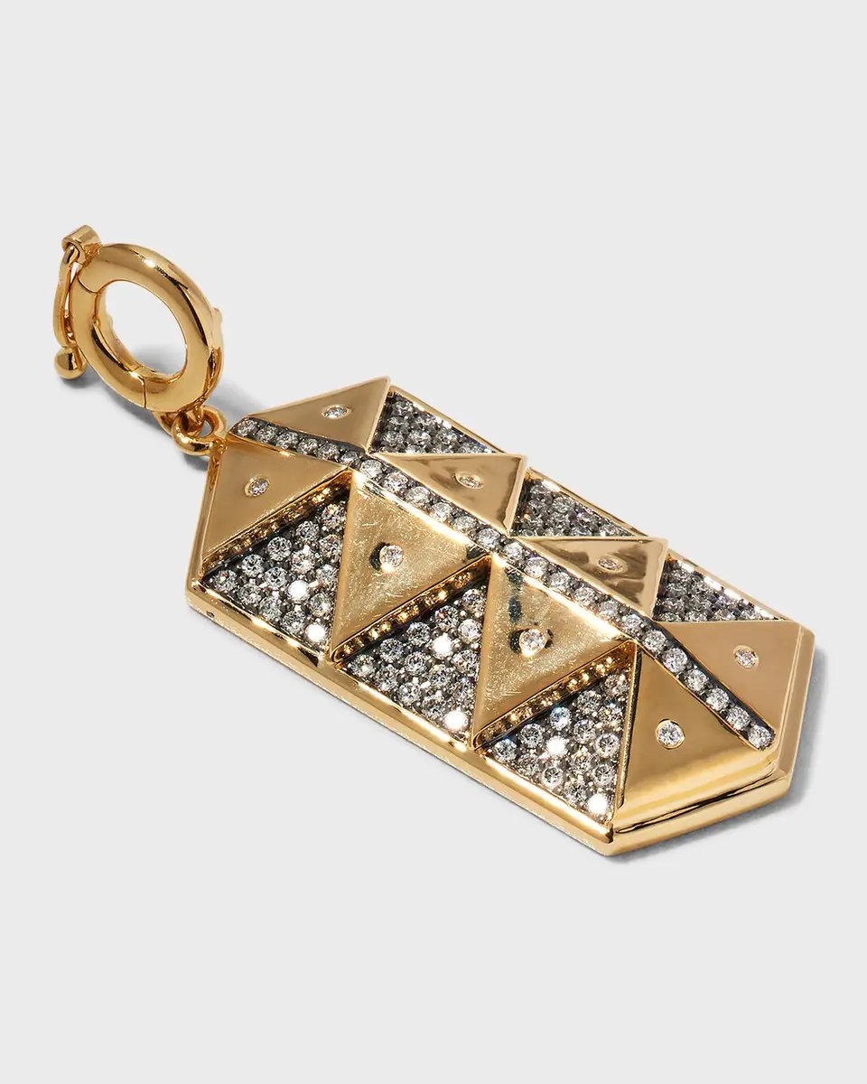Harwell Godfrey Yellow Gold Elongated Hexagonal Shield Charm with Diamonds | Thumbnail 2