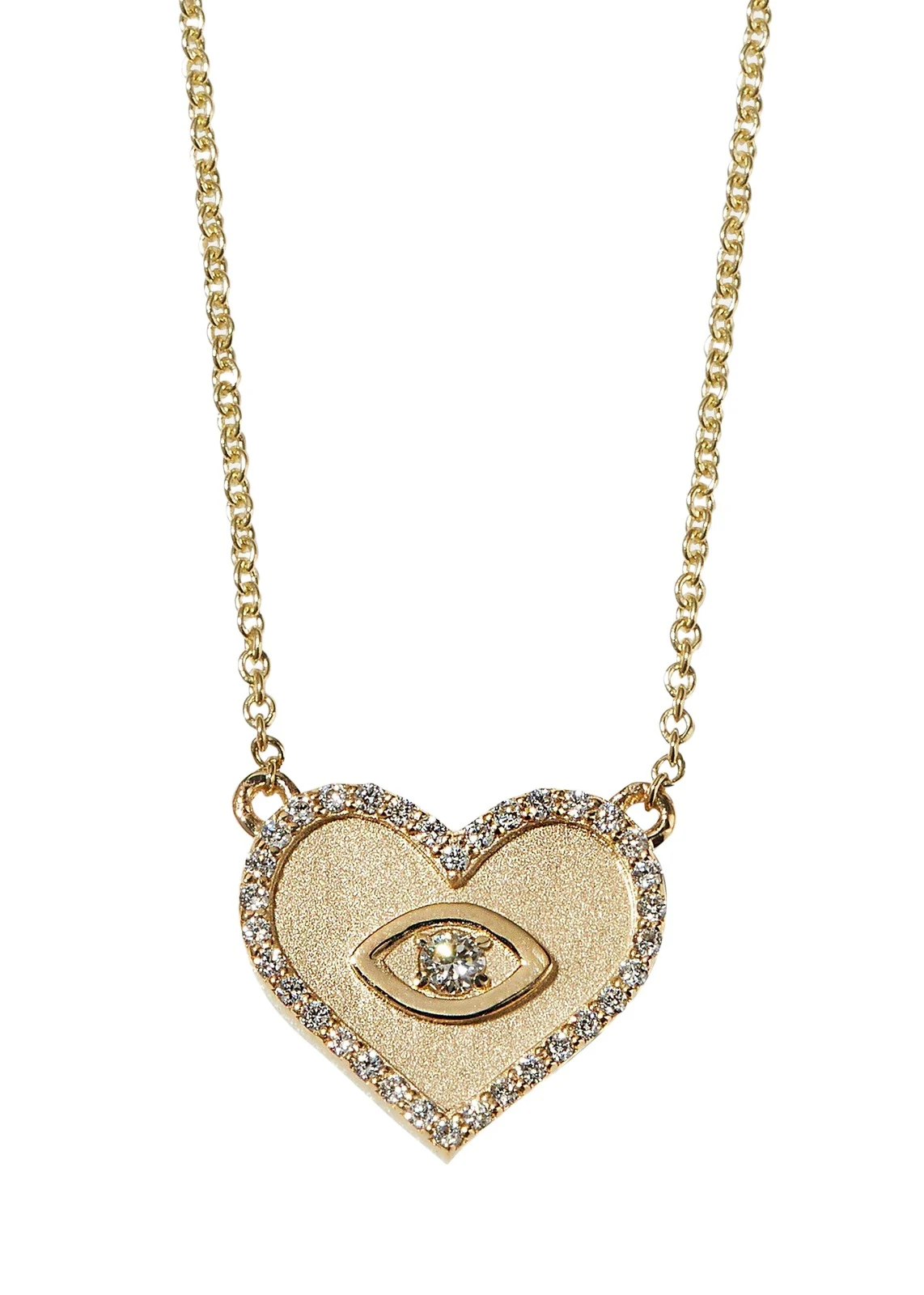 Yellow Gold Small Heart Necklace with Marquise Eye Yellow Gold Small Heart Necklace with Marquise Eye