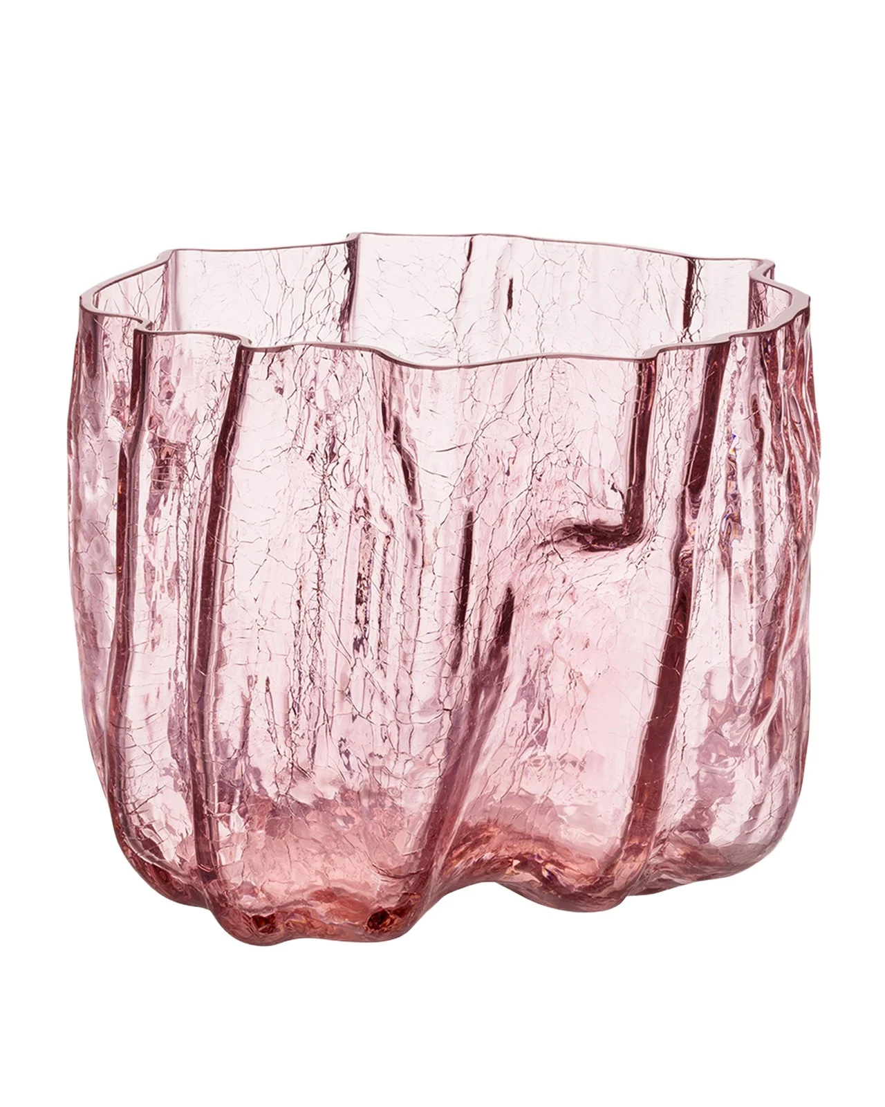 Kosta Boda Pink Crackle Vase, Low