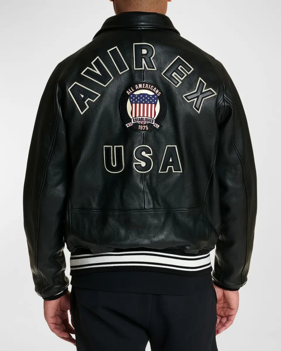 Avirex Men's Icon Logo Leather Bomber Jacket | Thumbnail 2