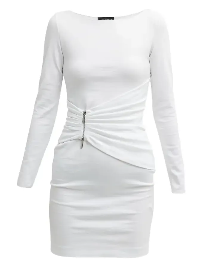 Pleated Bateau-Neck Mini Dress Pleated Bateau-Neck Mini Dress