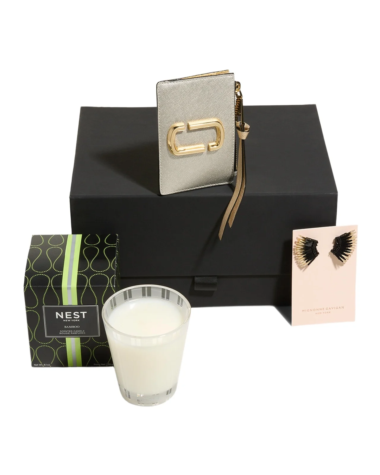 Neiman Marcus NEST New York Candle, Mignonne Gavigan Earrings & Marc Jacobs Card Case Gift Box Set