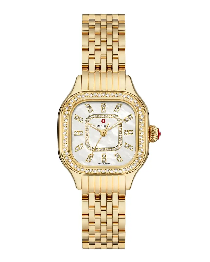 Michele Meggie Diamond Bezel and Mother-of-Pearl Watch, Gold-Tone | Image 1 Michele Meggie Diamond Bezel and Mother-of-Pearl Watch, Gold-Tone | Image 1