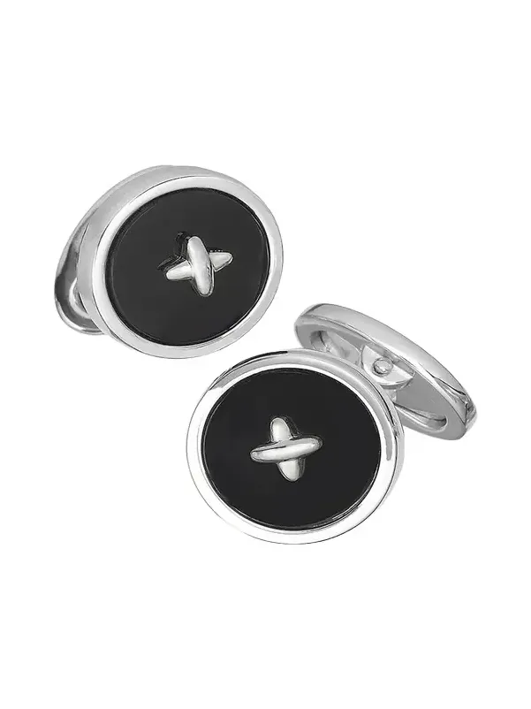 Men's Black Onyx Button Cufflinks