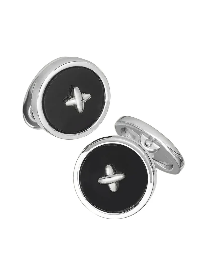 Jan Leslie Men's Black Onyx Button Cufflinks