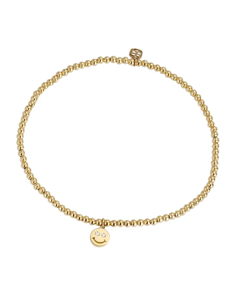 Sydney Evan 2mm Gold Bead Diamond Happy Face Charm Bracelet | Image 1 Sydney Evan 2mm Gold Bead Diamond Happy Face Charm Bracelet | Image 1
