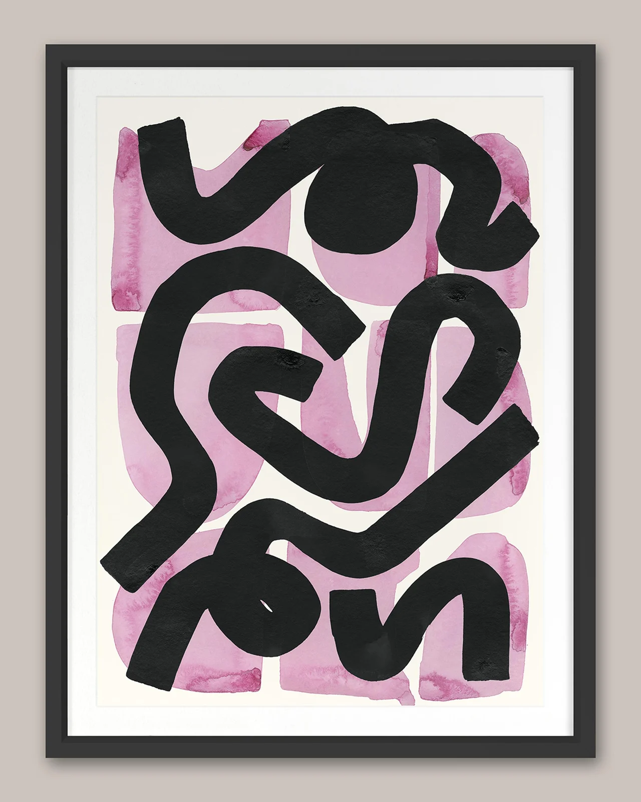 Grand Image Home Pink And Black Squiggle ' Framed Wall Art