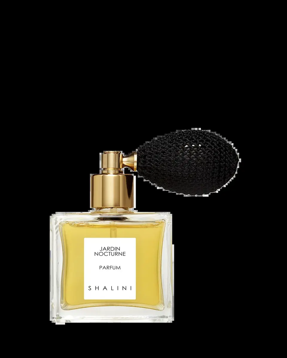 Shalini Parfum Jardin Nocturne Cubique Glass Bottle with Black Bulb Atomizer, 1.7 oz./ 50 mL | Thumbnail 2 Shalini Parfum Jardin Nocturne Cubique Glass Bottle with Black Bulb Atomizer, 1.7 oz./ 50 mL | Thumbnail 2