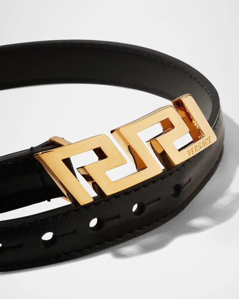Versace Men's La Greca Leather Wrap Bracelet | Thumbnail 3