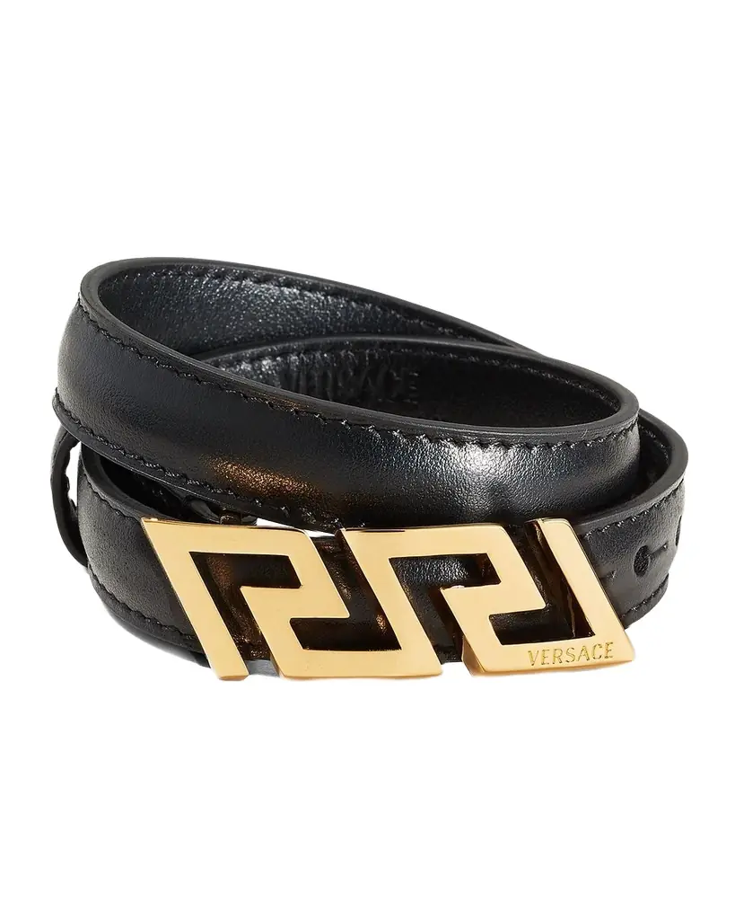 Men's La Greca Leather Wrap Bracelet