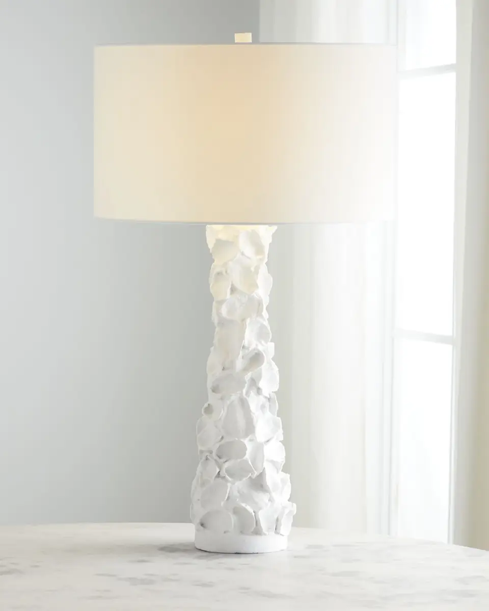 Old World Design White Gesso Oyster Shell Lamp | Thumbnail 2 Old World Design White Gesso Oyster Shell Lamp | Thumbnail 2