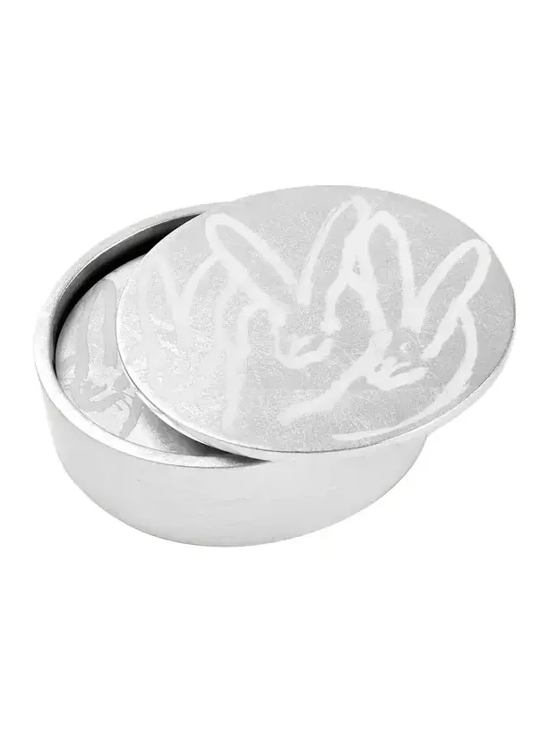 Hunt Slonem Silver Leaf Bunny Coaster Box - 4 Coasters