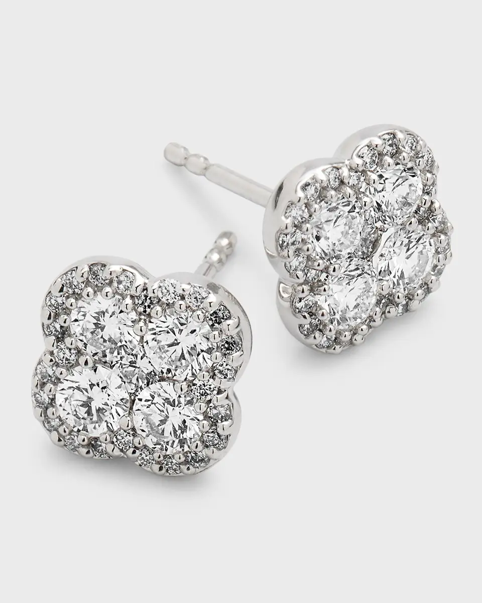 Neiman Marcus Diamonds 18K White Gold Diamond Flower Stud Earrings, 1.36tcw, 0.4"L / 0.4"W | Thumbnail 2