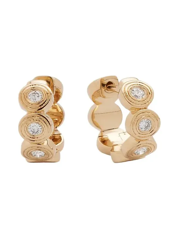 14k Yellow Gold Fluted Huggie Earrings With Diamonds