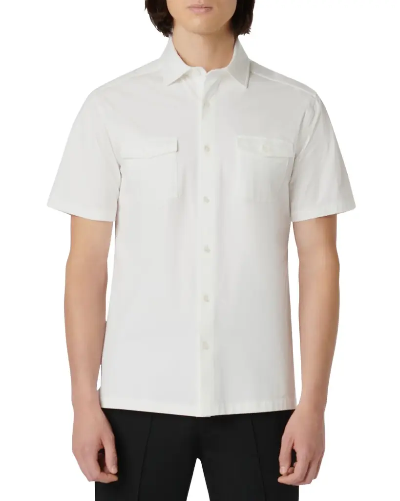 Bugatchi Men's OoohCotton Short-Sleeve Shirt with Chest Pockets | Image 1 Bugatchi Men's OoohCotton Short-Sleeve Shirt with Chest Pockets | Image 1