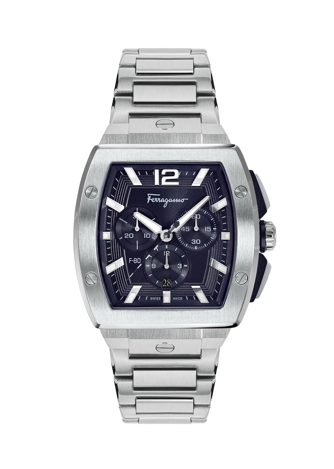 Ferragamo F-80 Tonneau Chrono Stainless Steel Bracelet Watch