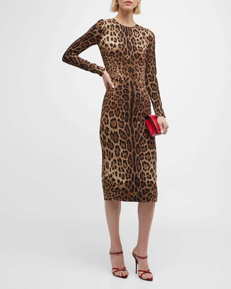 Dolce & Gabbana Leopard-Print Long-Sleeve Midi Dress | Thumbnail 2 Dolce & Gabbana Leopard-Print Long-Sleeve Midi Dress | Thumbnail 2