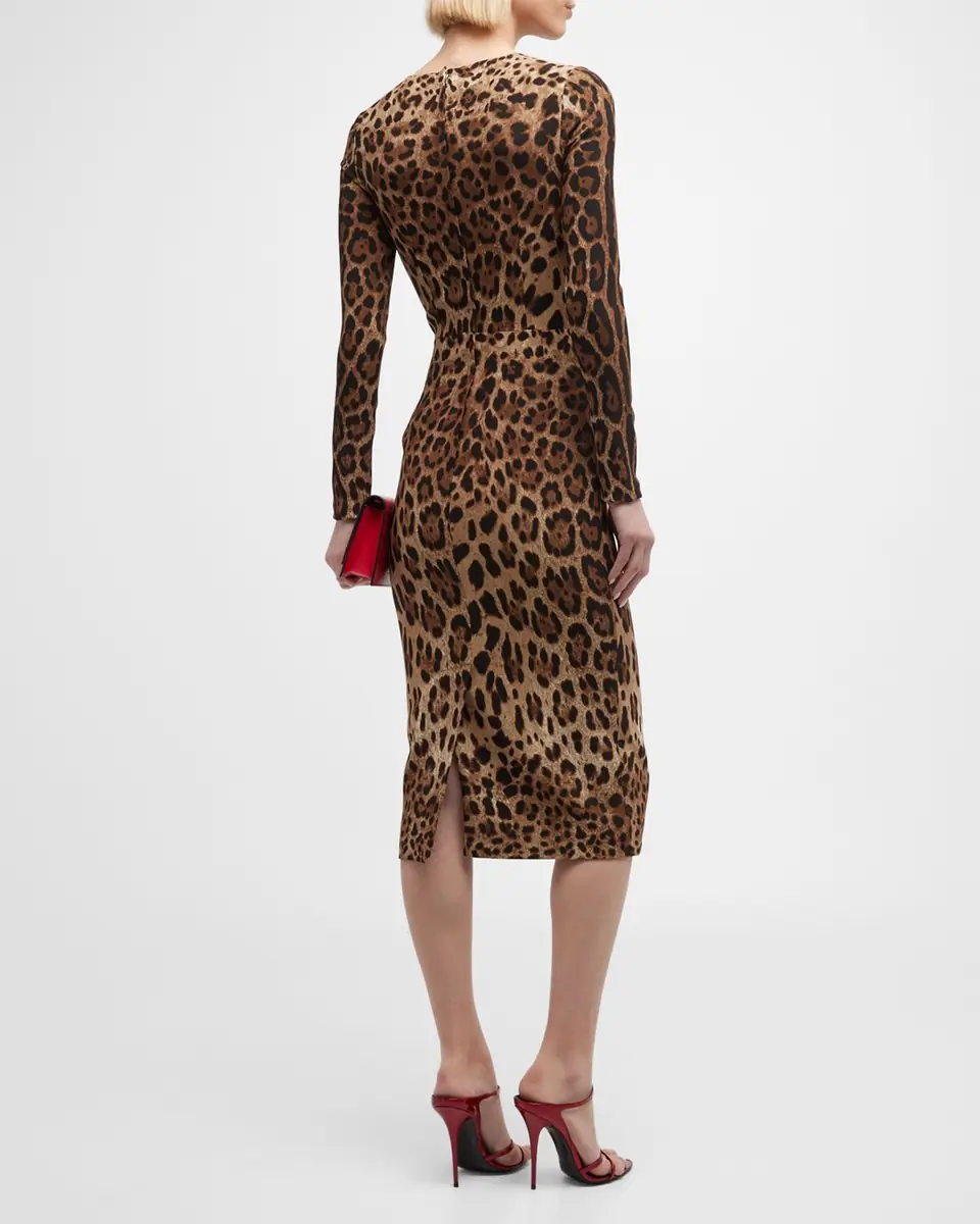 Dolce & Gabbana Leopard-Print Long-Sleeve Midi Dress | Thumbnail 3 Dolce & Gabbana Leopard-Print Long-Sleeve Midi Dress | Thumbnail 3