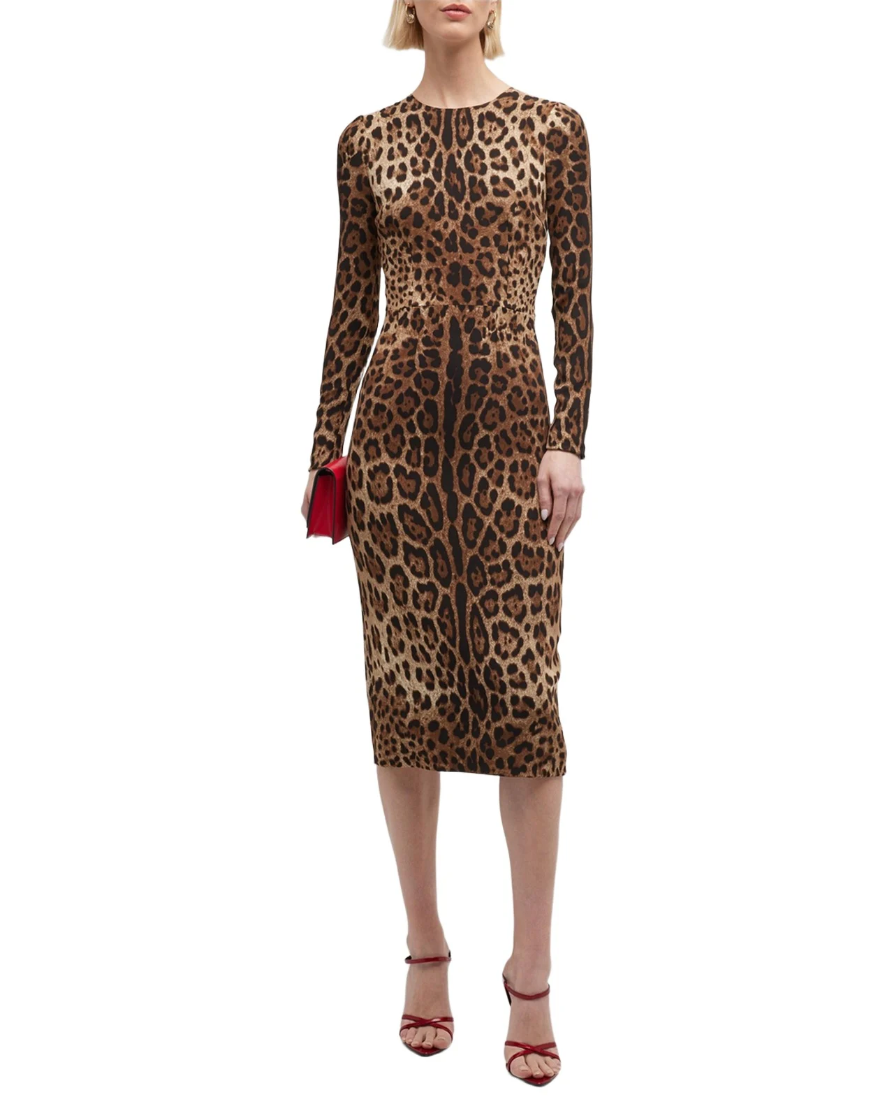 Leopard-Print Long-Sleeve Midi Dress Leopard-Print Long-Sleeve Midi Dress