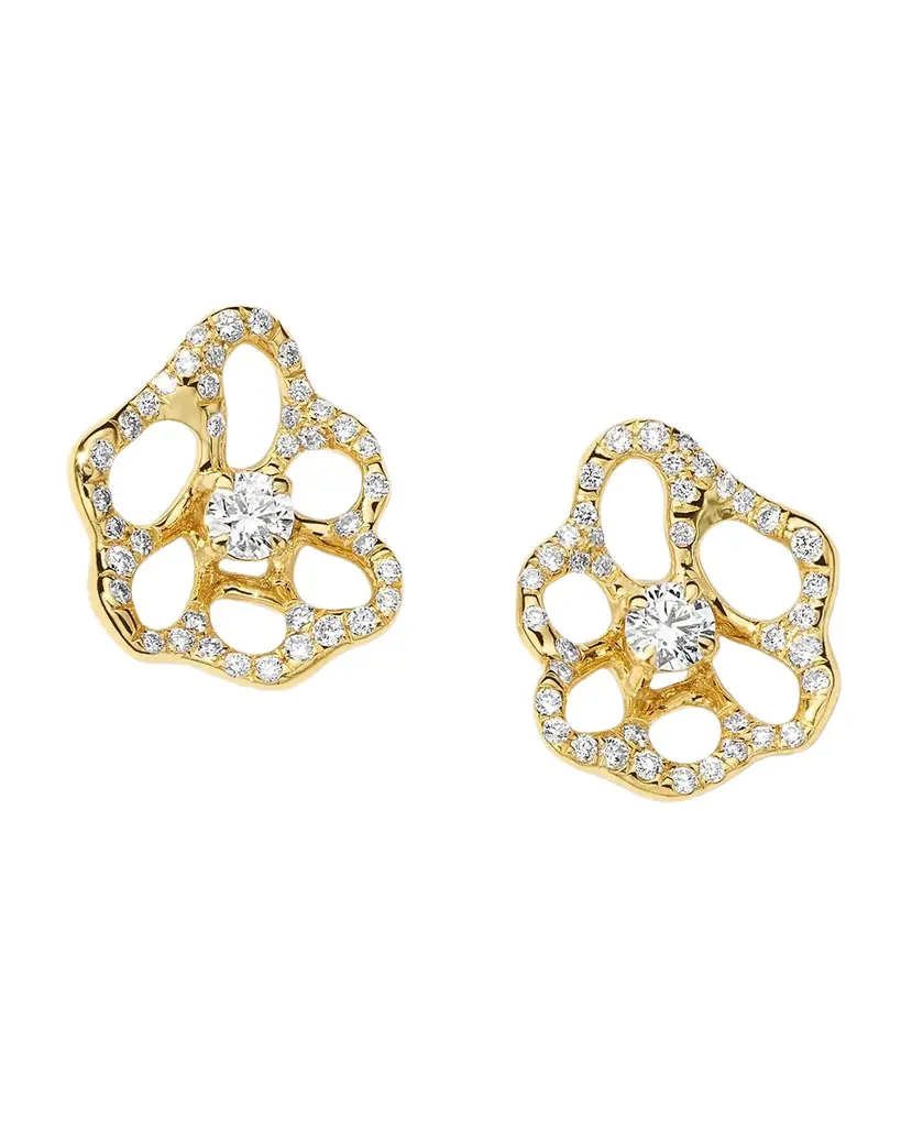 18K Stardust Drizzle Mini Flower Stud Earrings with Round Brilliant-Cut Diamonds 18K Stardust Drizzle Mini Flower Stud Earrings with Round Brilliant-Cut Diamonds