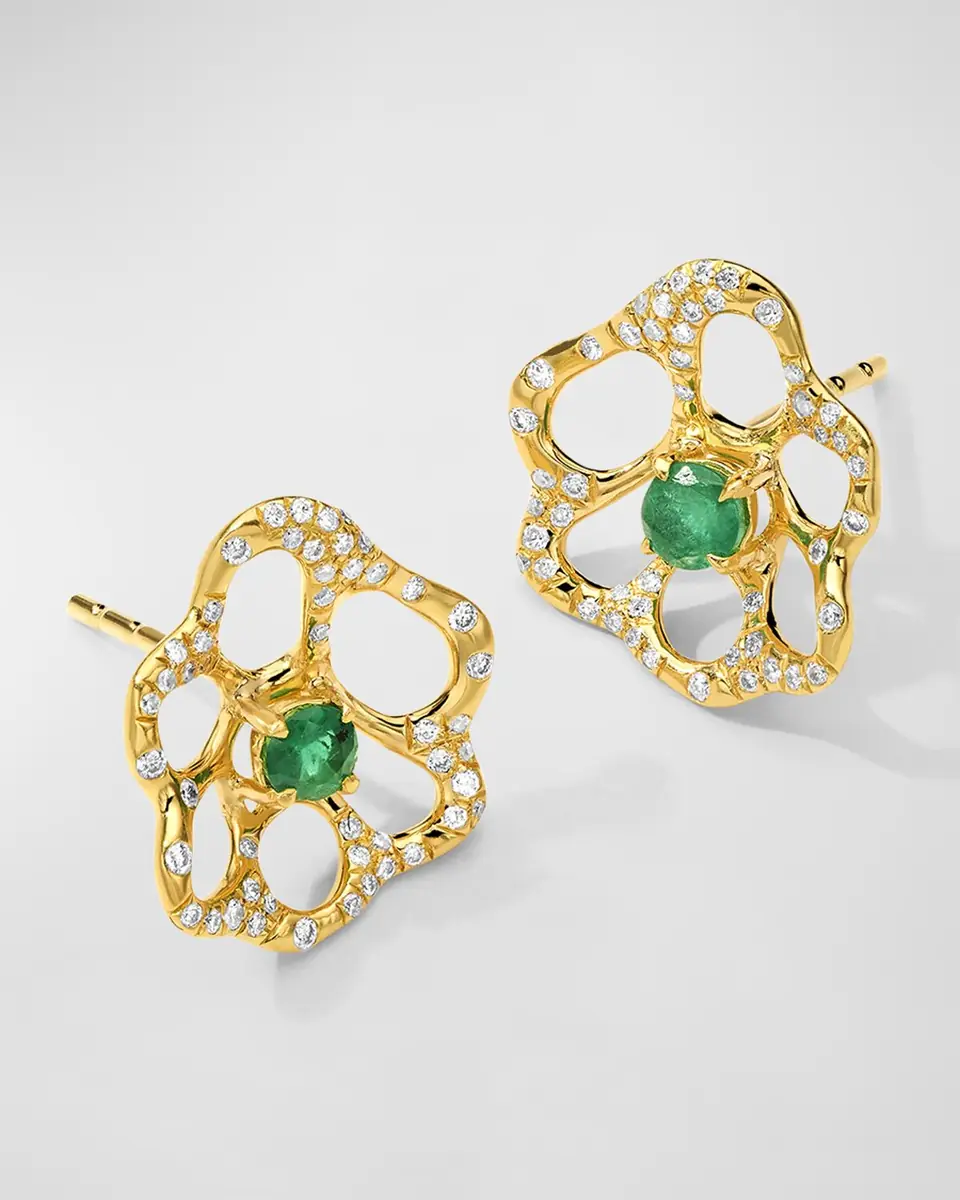 Ippolita 18K Stardust Drizzle Small Flower Stud Earrings with Green Emerald and Diamonds | Thumbnail 2 Ippolita 18K Stardust Drizzle Small Flower Stud Earrings with Green Emerald and Diamonds | Thumbnail 2