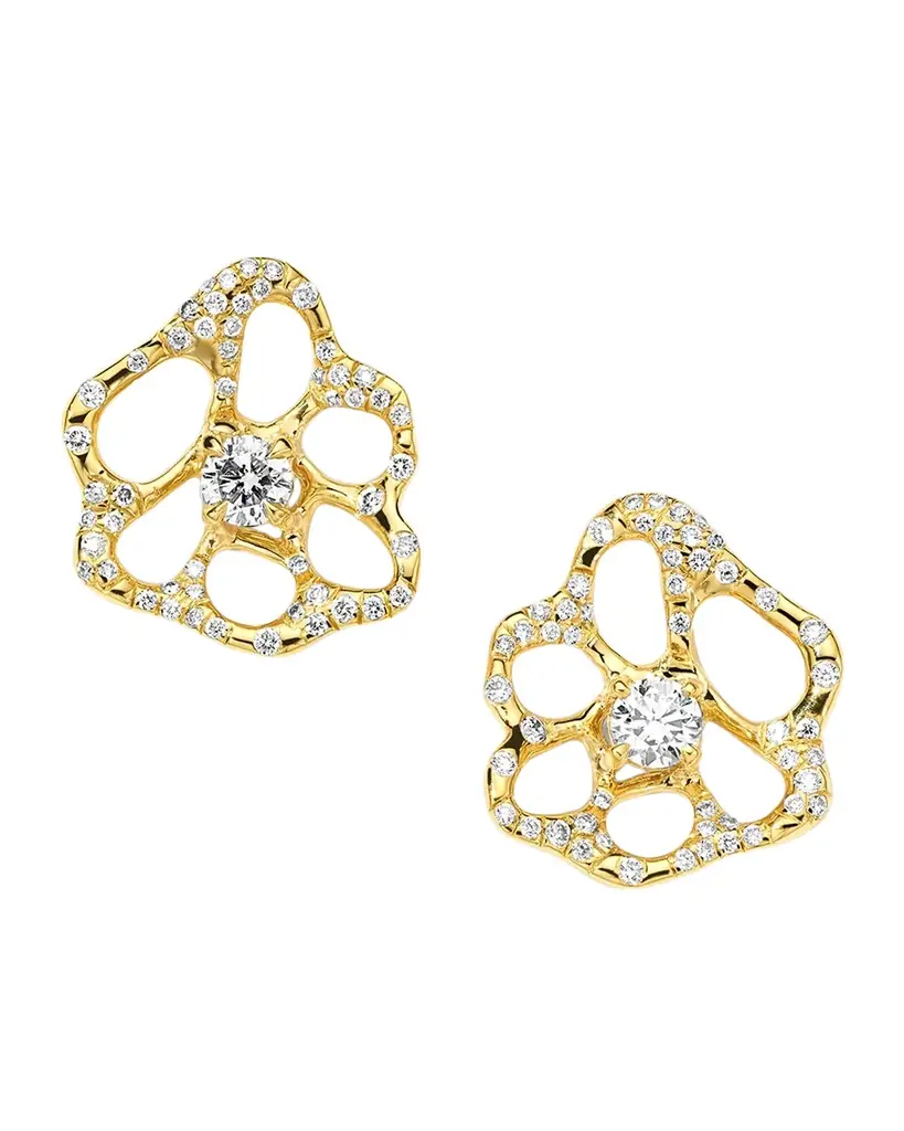 18K Stardust Drizzle Small Flower Stud Earrings with Round Brilliant-Cut Diamonds 18K Stardust Drizzle Small Flower Stud Earrings with Round Brilliant-Cut Diamonds