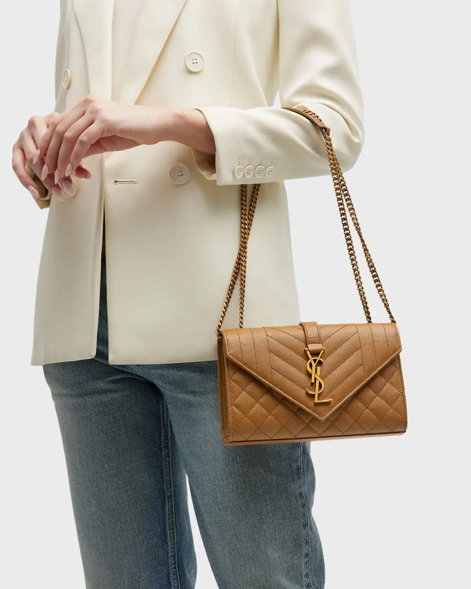 Saint Laurent Envelope Triquilt Small YSL Crossbody Bag in Grained Leather | Thumbnail 3 Saint Laurent Envelope Triquilt Small YSL Crossbody Bag in Grained Leather | Thumbnail 3