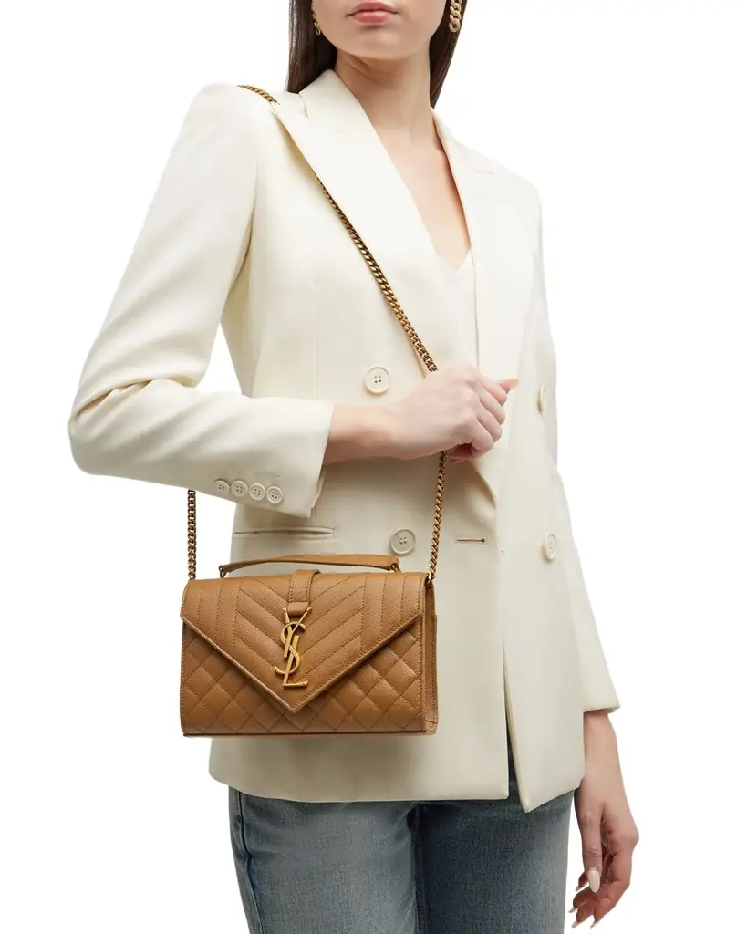 Saint Laurent Envelope Triquilt Small YSL Crossbody Bag in Grained Leather | Image 1 Saint Laurent Envelope Triquilt Small YSL Crossbody Bag in Grained Leather | Image 1
