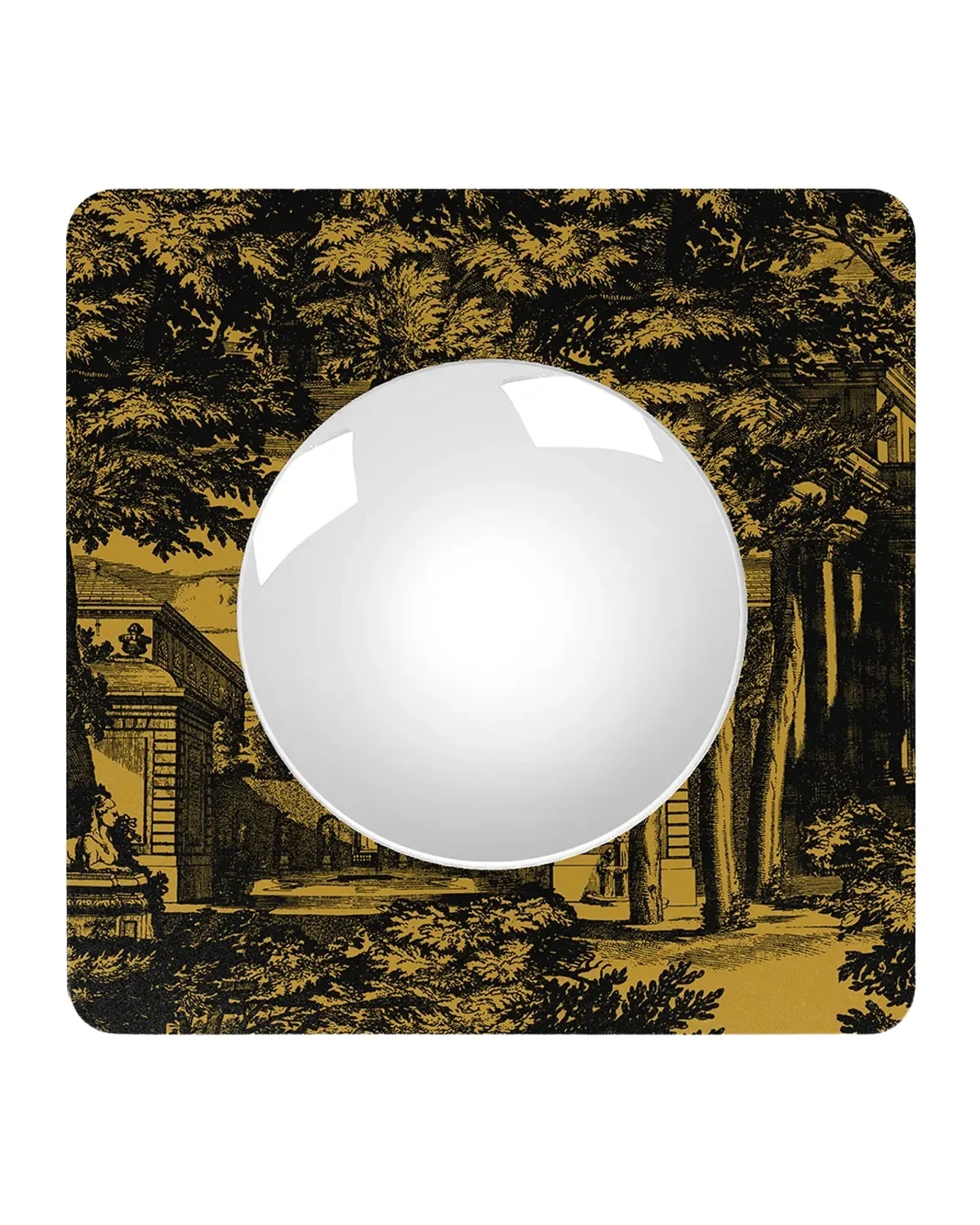 FORNASETTI Square Frame With Convex Mirror - Giardino Settecentesco Black Yellow