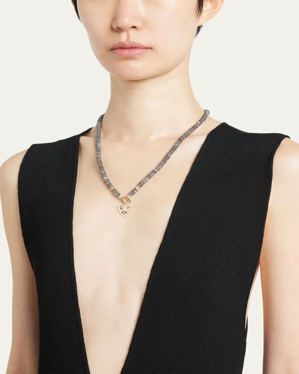 Sydney Evan 14K Diamond and Labradorite Necklace with Icon Heart Charm | Thumbnail 2 Sydney Evan 14K Diamond and Labradorite Necklace with Icon Heart Charm | Thumbnail 2