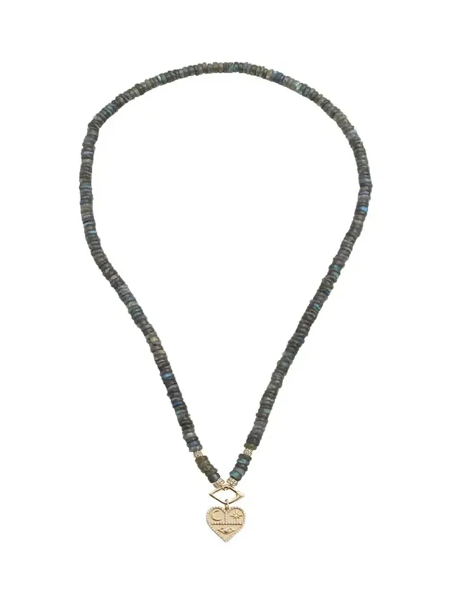14K Diamond and Labradorite Necklace with Icon Heart Charm 14K Diamond and Labradorite Necklace with Icon Heart Charm
