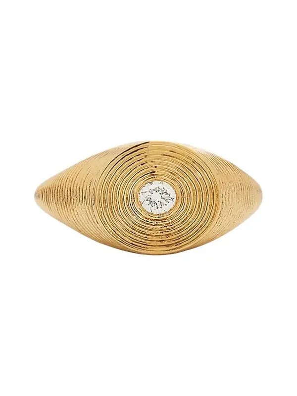 14K Gold Round Diamond Fluted Signet Ring 14K Gold Round Diamond Fluted Signet Ring