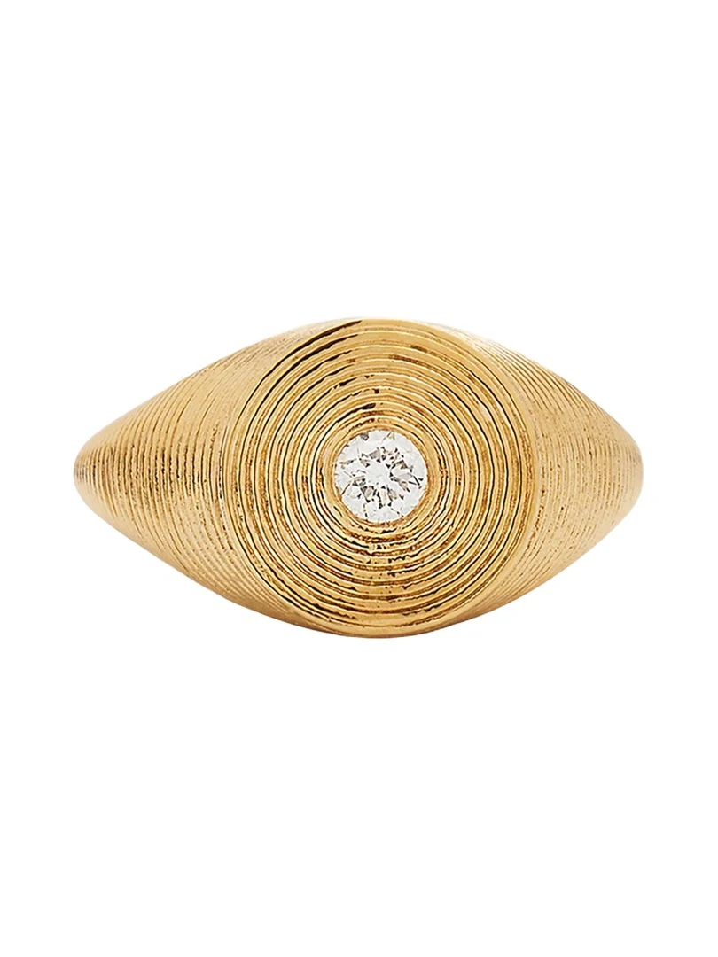 14K Gold Round Diamond Fluted Signet Ring 14K Gold Round Diamond Fluted Signet Ring