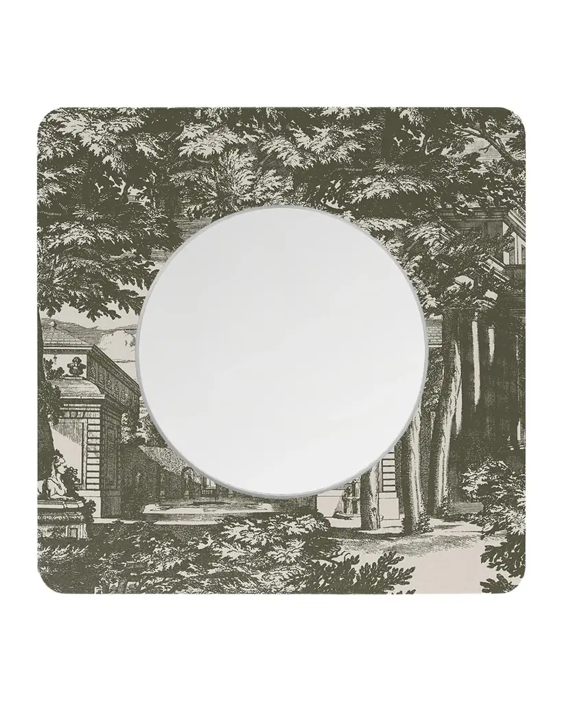 FORNASETTI Square Frame With Flat Mirror - Giardino Settecentesco Green Ivory | Image 1 FORNASETTI Square Frame With Flat Mirror - Giardino Settecentesco Green Ivory | Image 1